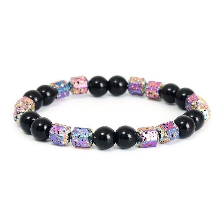 Bracciale di perline in pietra lavica e ematite elettroplaccata Olivenorma con onice nero