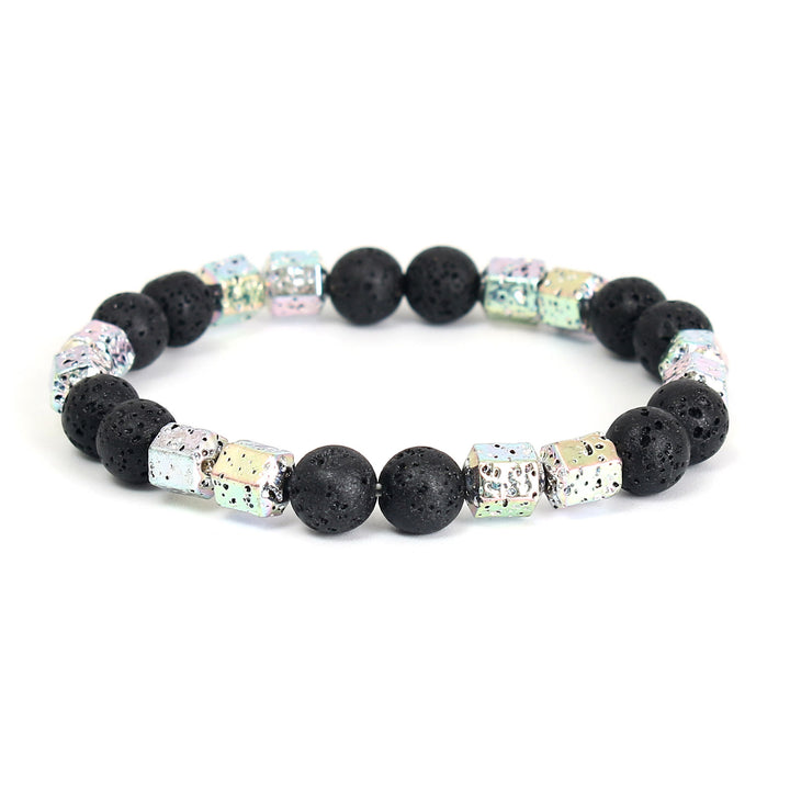Bracciale di perline in pietra lavica e ematite elettroplaccata Olivenorma con onice nero