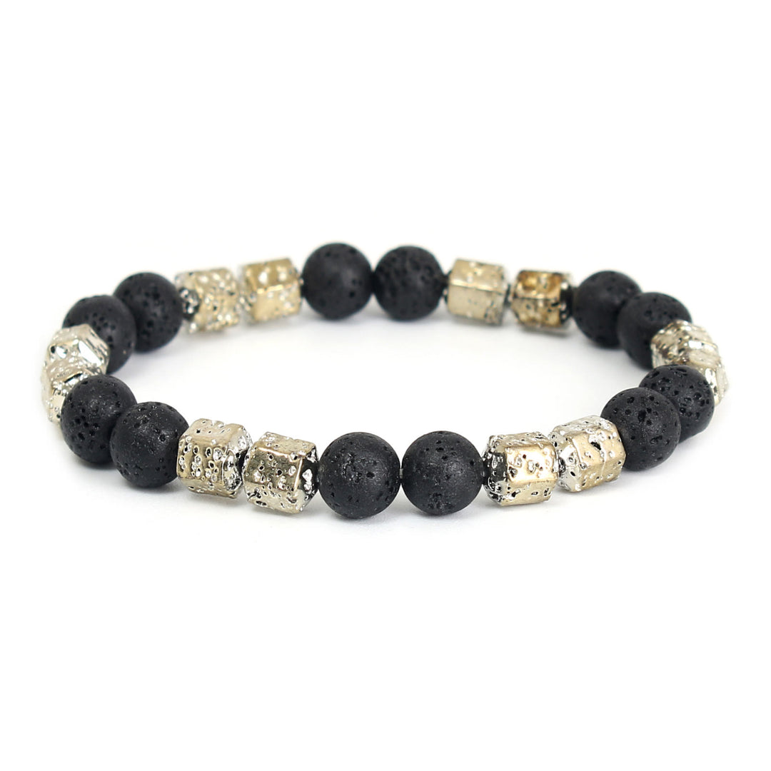 Bracciale di perline in pietra lavica e ematite elettroplaccata Olivenorma con onice nero