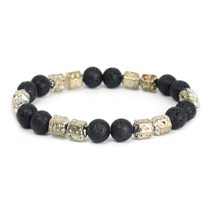 Bracciale di perline in pietra lavica e ematite elettroplaccata Olivenorma con onice nero