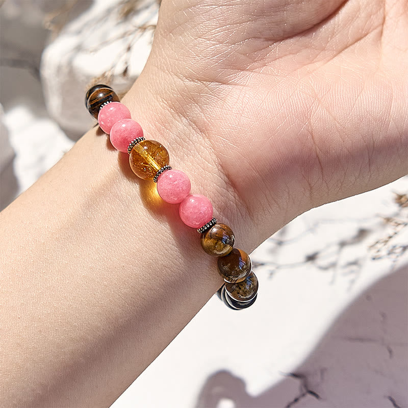Bracciale Olivenorma in ossidiana, occhio di tigre, rodonite e perline
