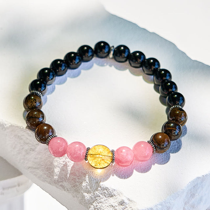Bracciale Olivenorma in ossidiana, occhio di tigre, rodonite e perline