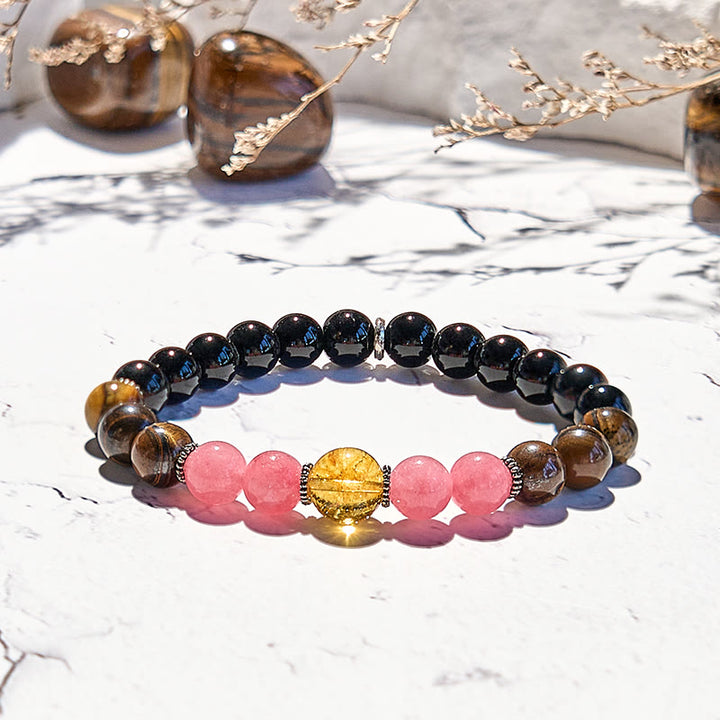Bracciale Olivenorma in ossidiana, occhio di tigre, rodonite e perline
