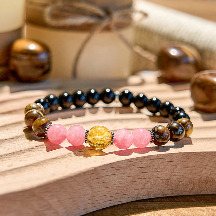 Bracciale Olivenorma in ossidiana, occhio di tigre, rodonite e perline