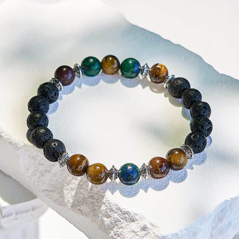 Bracciale di perline in pietra lavica e occhio di tigre turchese africano Olivenorma