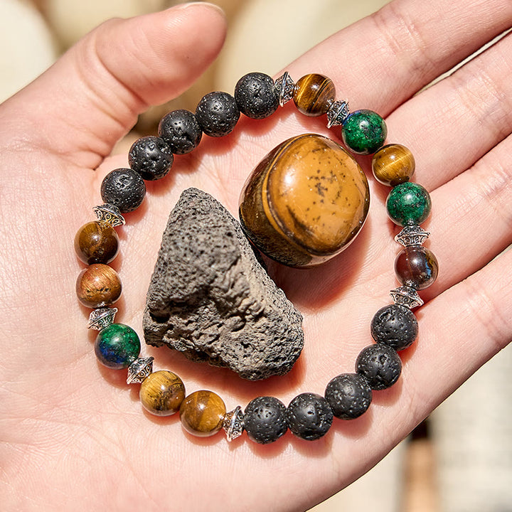 Bracciale di perline in pietra lavica e occhio di tigre turchese africano Olivenorma