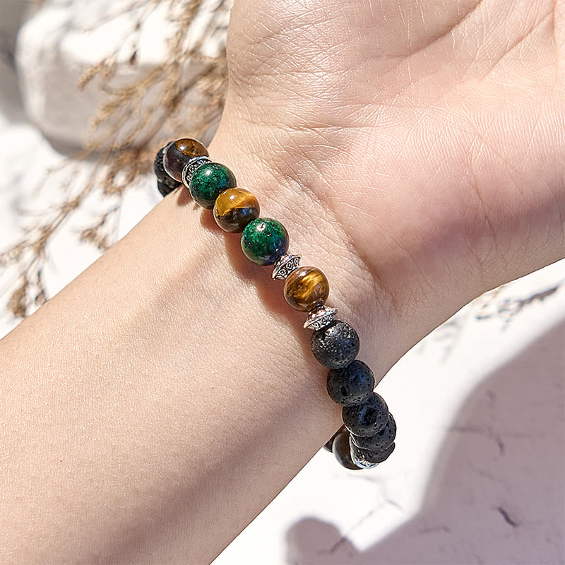 Bracciale di perline in pietra lavica e occhio di tigre turchese africano Olivenorma
