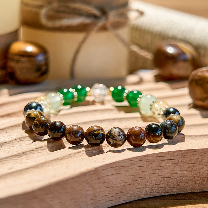 Bracciale Olivenorma con perline di ematite, occhio di tigre e peridoto