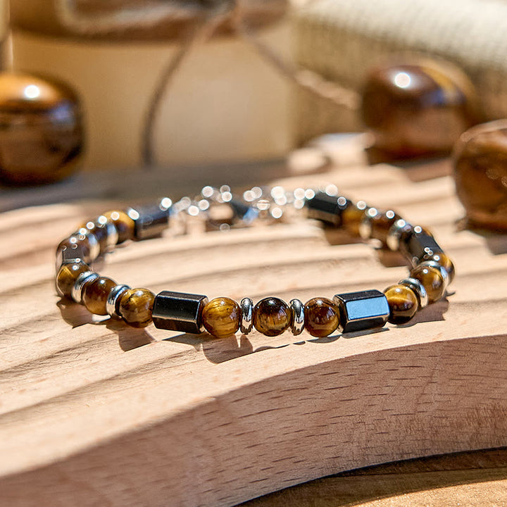 Bracciale Olivenorma con perline in occhio di tigre ematite a 6 cilindri