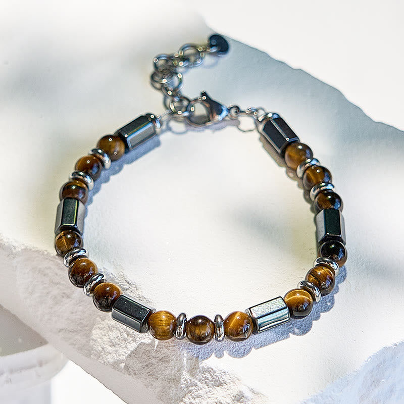 Bracciale Olivenorma con perline in occhio di tigre ematite a 6 cilindri