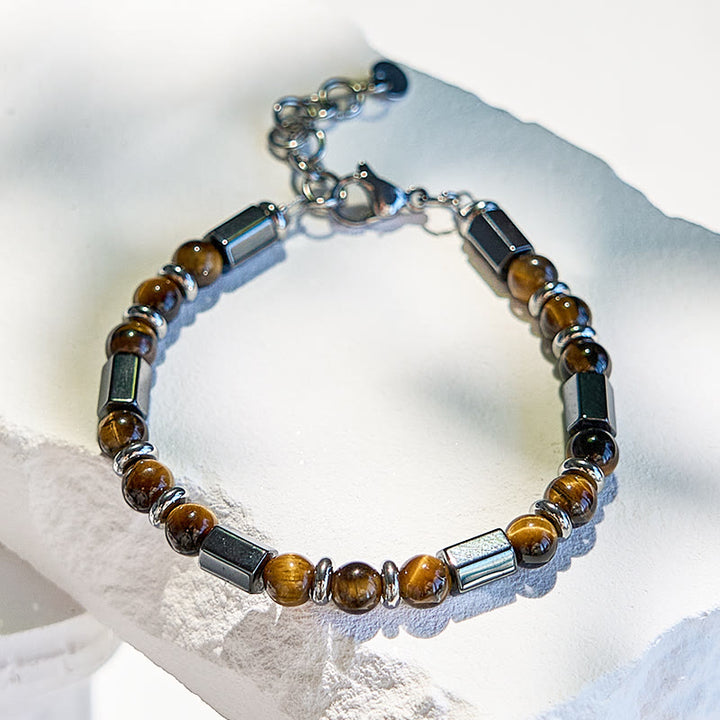 Bracciale Olivenorma con perline in occhio di tigre ematite a 6 cilindri