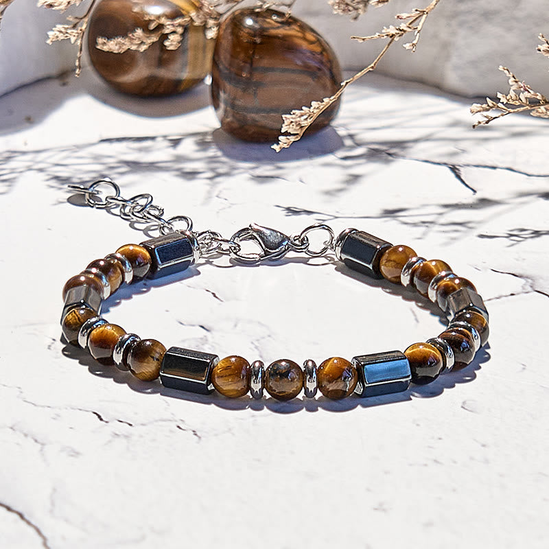 Bracciale Olivenorma con perline in occhio di tigre ematite a 6 cilindri