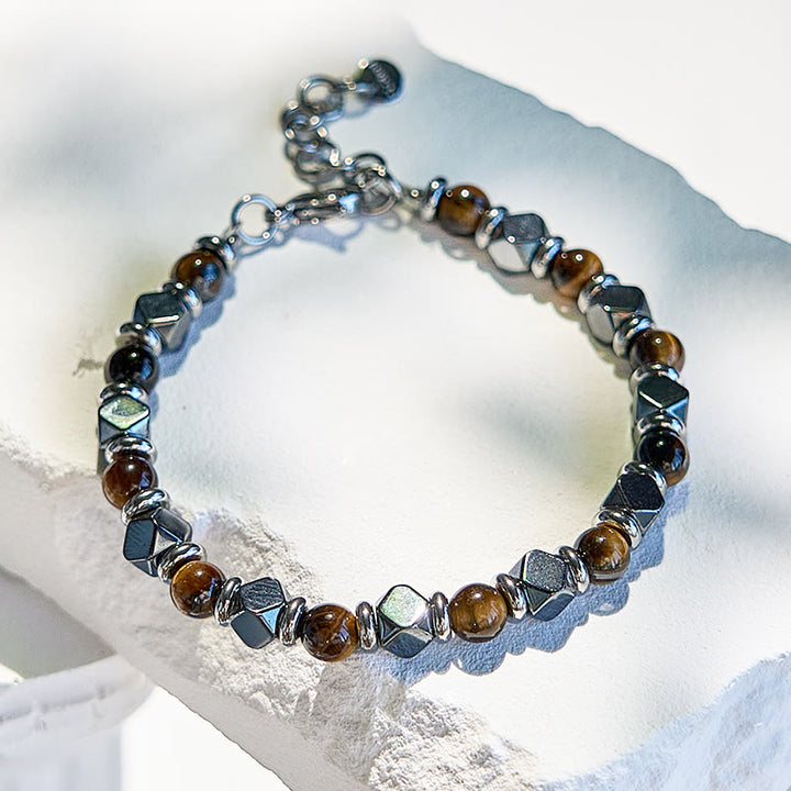 Bracciale Olivenorma con perline in occhio di tigre, ematite e diamanti