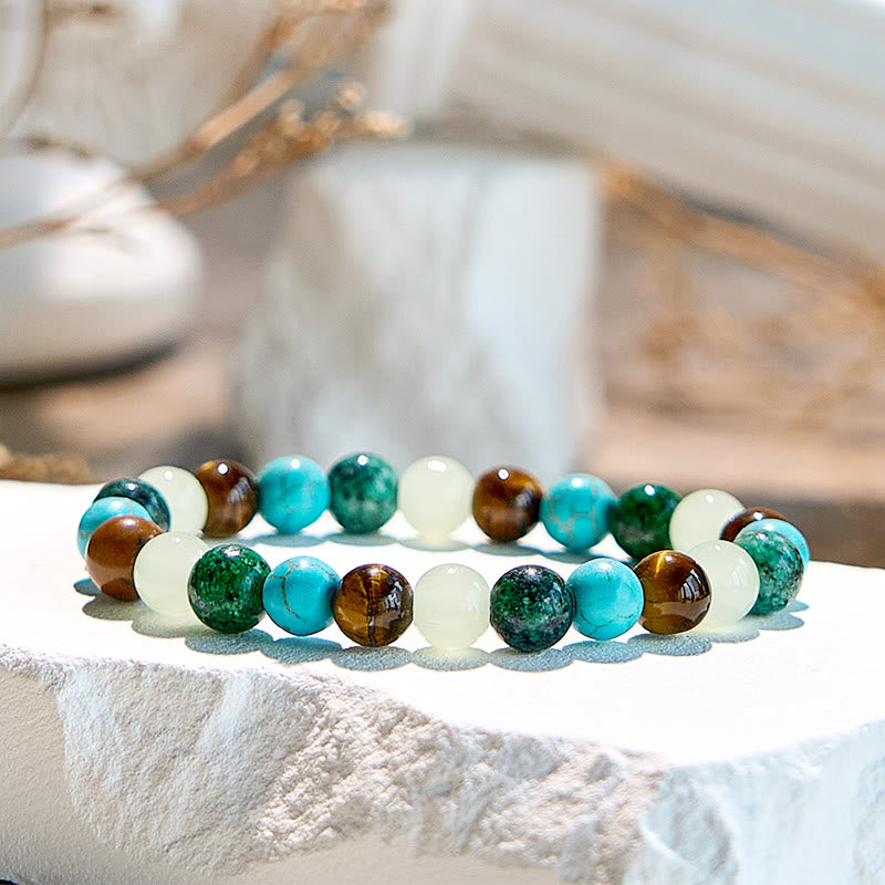 Braccialetto di perline di peridoto turchese africano con occhio di tigre Olivenorma