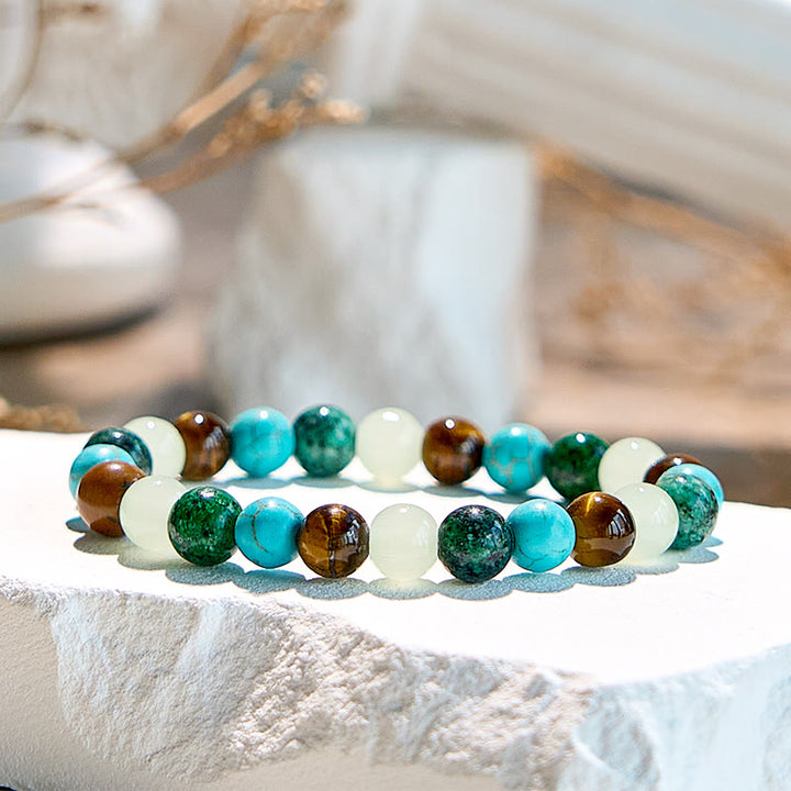 Braccialetto di perline di peridoto turchese africano con occhio di tigre Olivenorma