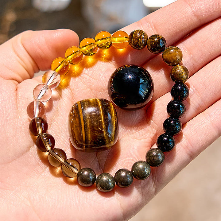Bracciale di perline in quarzo fumé, citrino e occhio di tigre Olivenorma