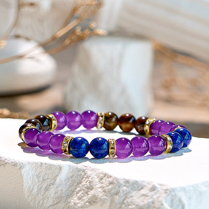 Bracciale Olivenorma con perline in ametista, occhio di tigre e lapislazzuli