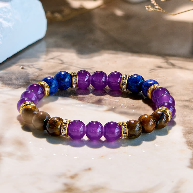 Bracciale Olivenorma con perline in ametista, occhio di tigre e lapislazzuli