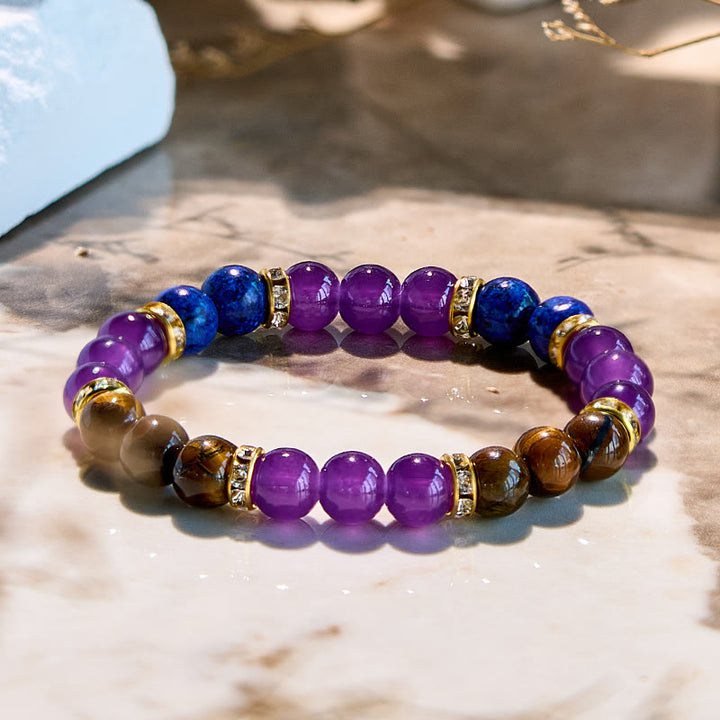 Bracciale Olivenorma con perline in ametista, occhio di tigre e lapislazzuli