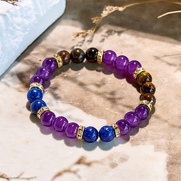 Bracciale Olivenorma con perline in ametista, occhio di tigre e lapislazzuli