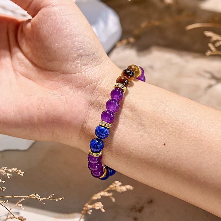 Bracciale Olivenorma con perline in ametista, occhio di tigre e lapislazzuli