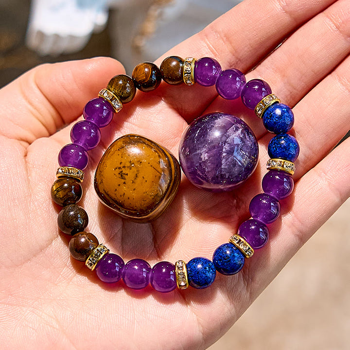 Bracciale Olivenorma con perline in ametista, occhio di tigre e lapislazzuli