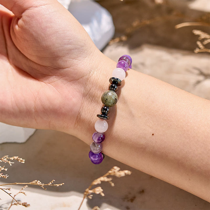 Braccialetto di perline in ossidiana ed ematite naturale di charoite Olivenorma