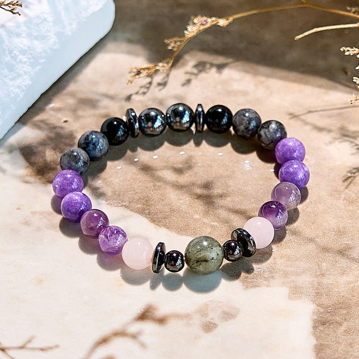 Braccialetto di perline in ossidiana ed ematite naturale di charoite Olivenorma