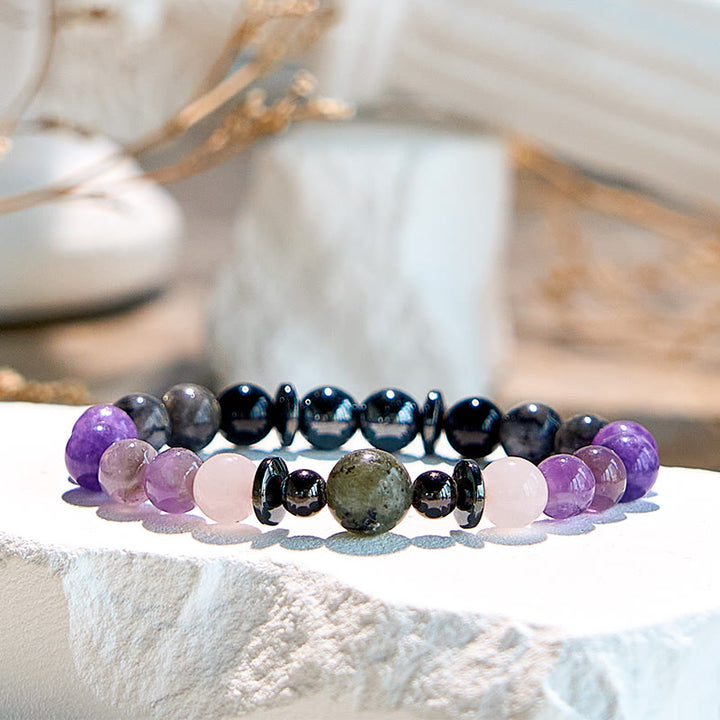 Braccialetto di perline in ossidiana ed ematite naturale di charoite Olivenorma