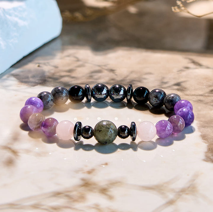 Braccialetto di perline in ossidiana ed ematite naturale di charoite Olivenorma