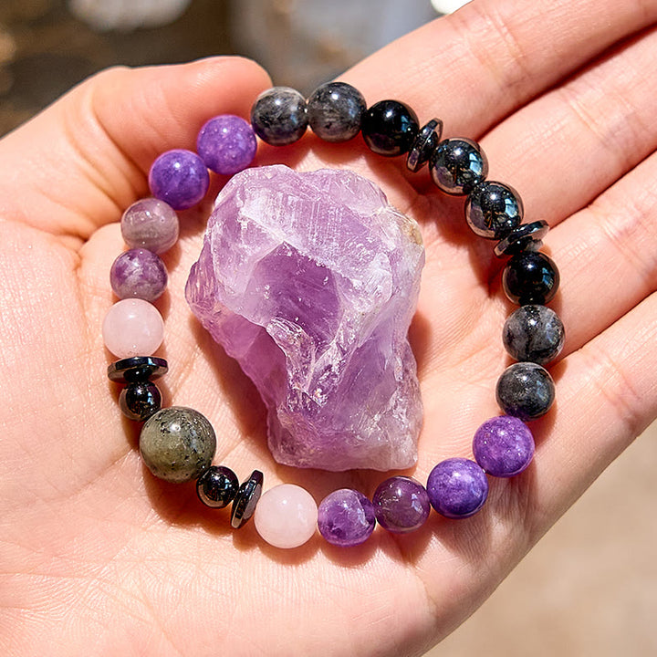 Braccialetto di perline in ossidiana ed ematite naturale di charoite Olivenorma