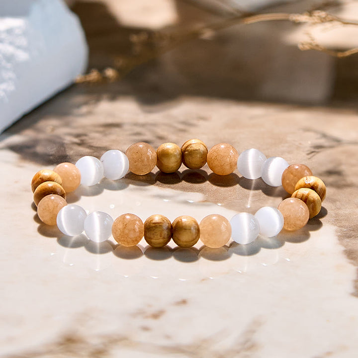 Braccialetto di perline di diaspro dipinto di opalite con pietra occhio di gatto Olivenorma