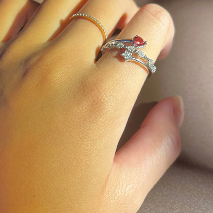 Anello a forma di cuore con stella in granato naturale Olivenorma