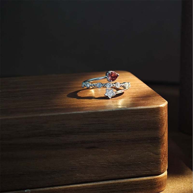 Anello a forma di cuore con stella in granato naturale Olivenorma