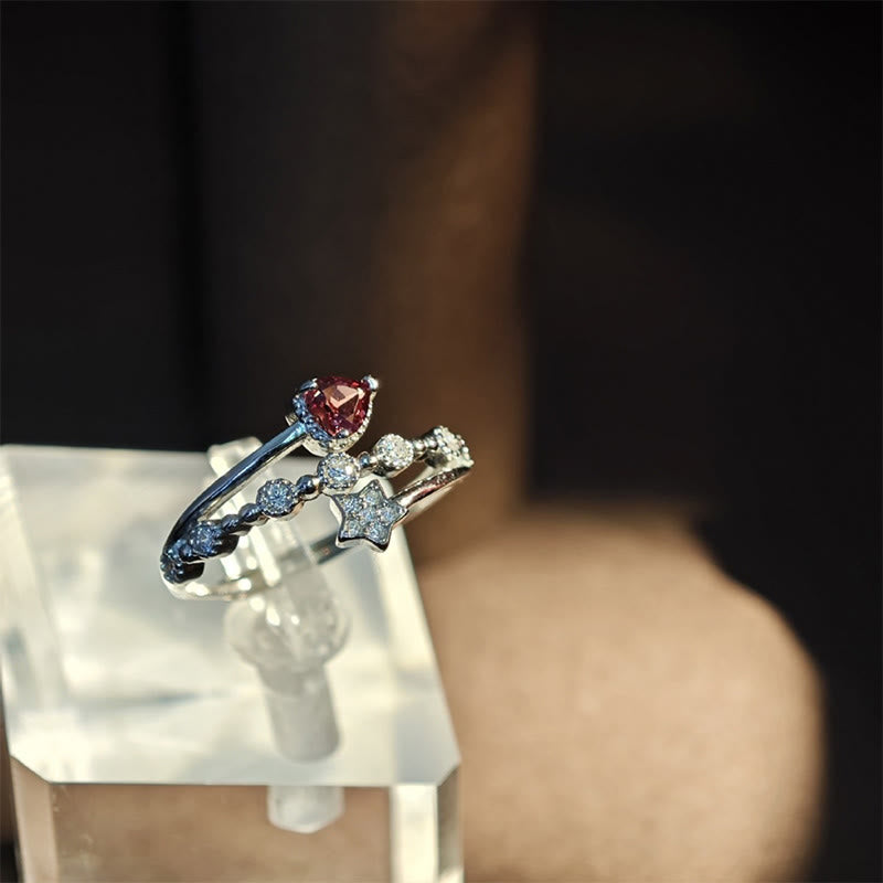 Anello a forma di cuore con stella in granato naturale Olivenorma