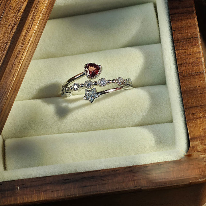 Anello a forma di cuore con stella in granato naturale Olivenorma