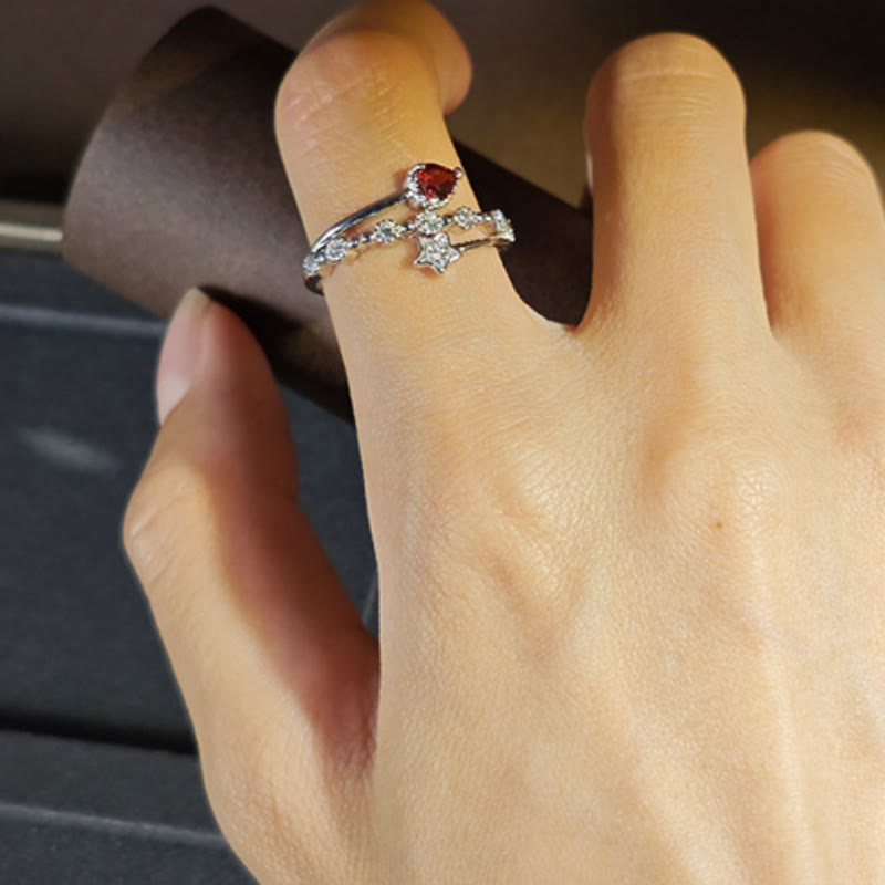 Anello a forma di cuore con stella in granato naturale Olivenorma