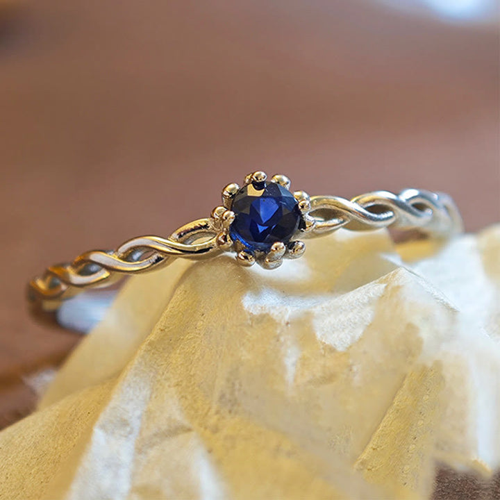 Anello regolabile in argento sterling con zaffiro naturale Olivenorma