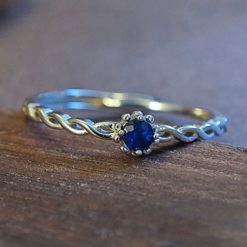 Anello regolabile in argento sterling con zaffiro naturale Olivenorma