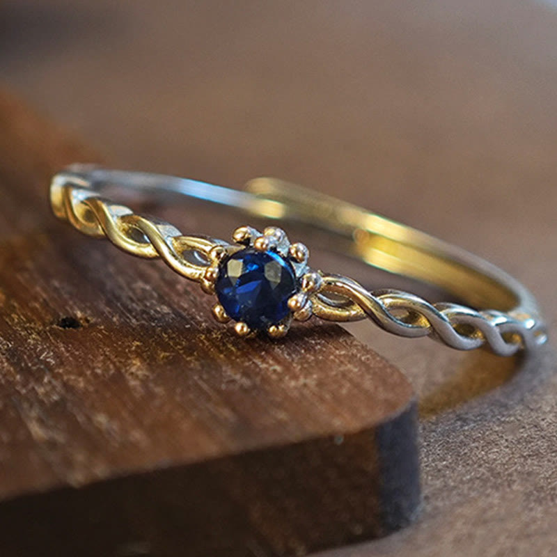 Anello regolabile in argento sterling con zaffiro naturale Olivenorma