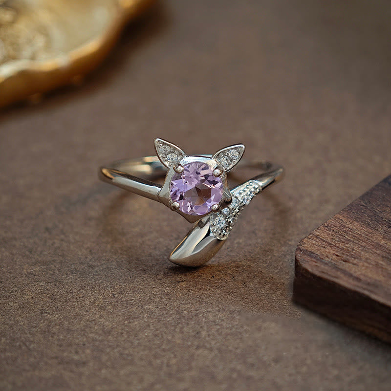 Anello regolabile in argento sterling con ametista naturale Olivenorma