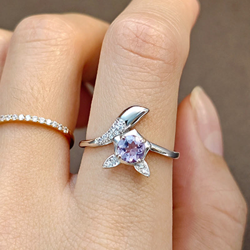 Anello regolabile in argento sterling con ametista naturale Olivenorma