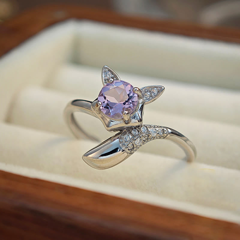 Anello regolabile in argento sterling con ametista naturale Olivenorma