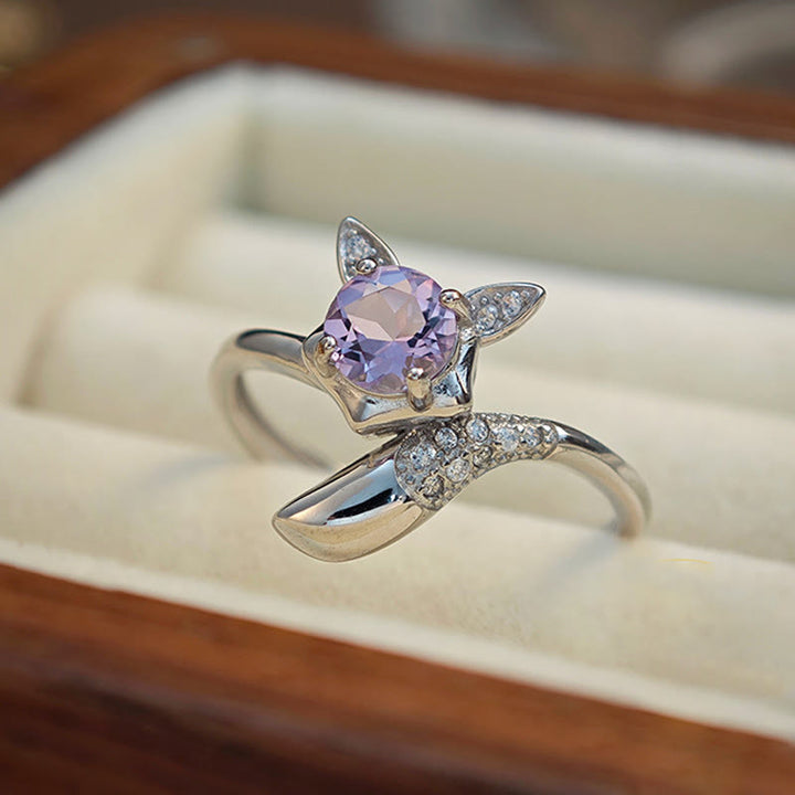 Anello regolabile in argento sterling con ametista naturale Olivenorma