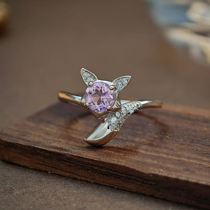 Anello regolabile in argento sterling con ametista naturale Olivenorma