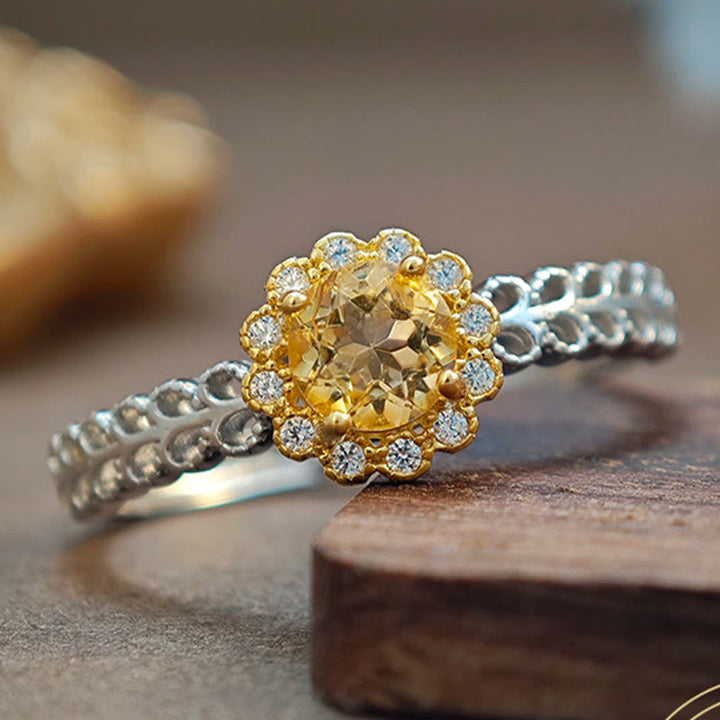 Anello girasole con citrino naturale Olivenorma