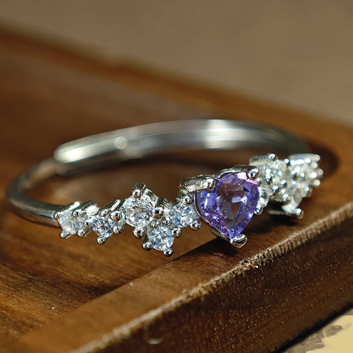 Anello a forma di cuore in ametista naturale Olivenorma