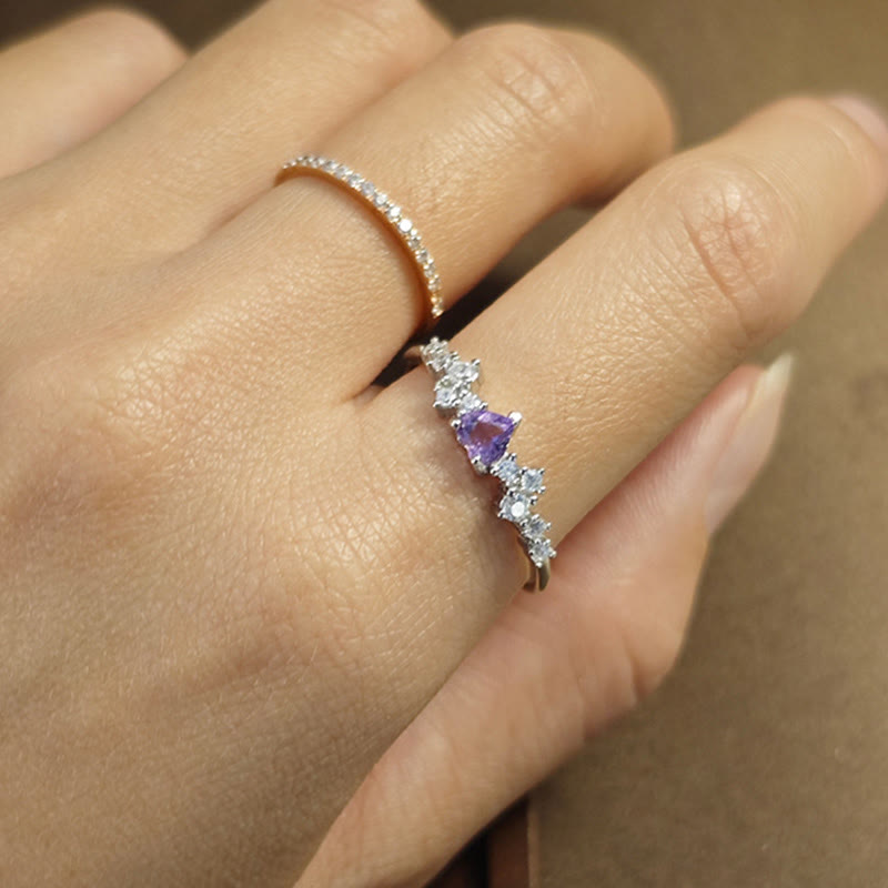 Anello a forma di cuore in ametista naturale Olivenorma