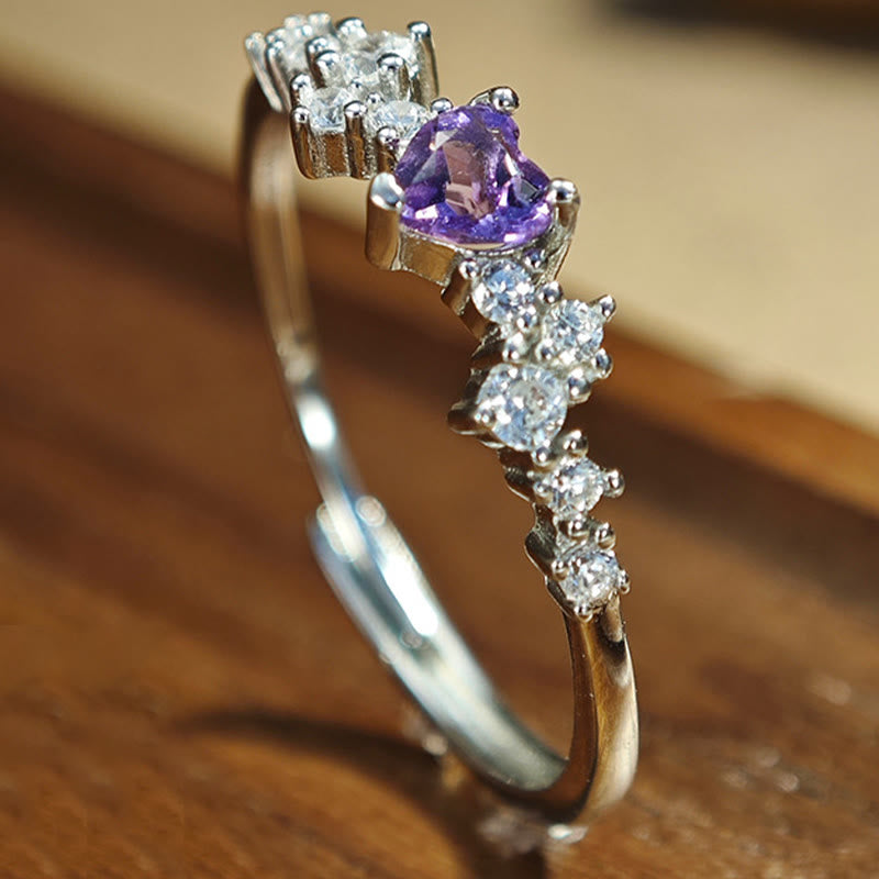 Anello a forma di cuore in ametista naturale Olivenorma