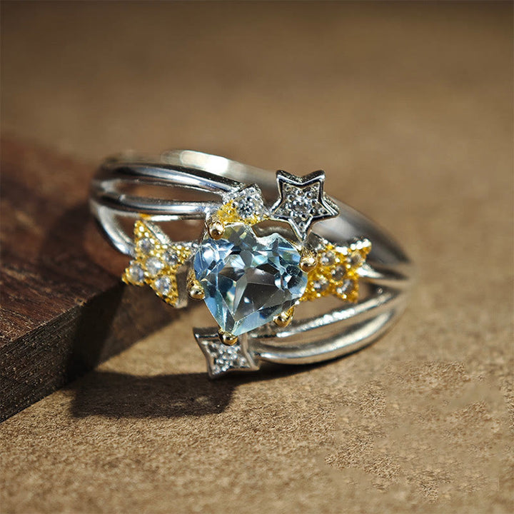 Anello a forma di cuore con topazio blu naturale Olivenorma 